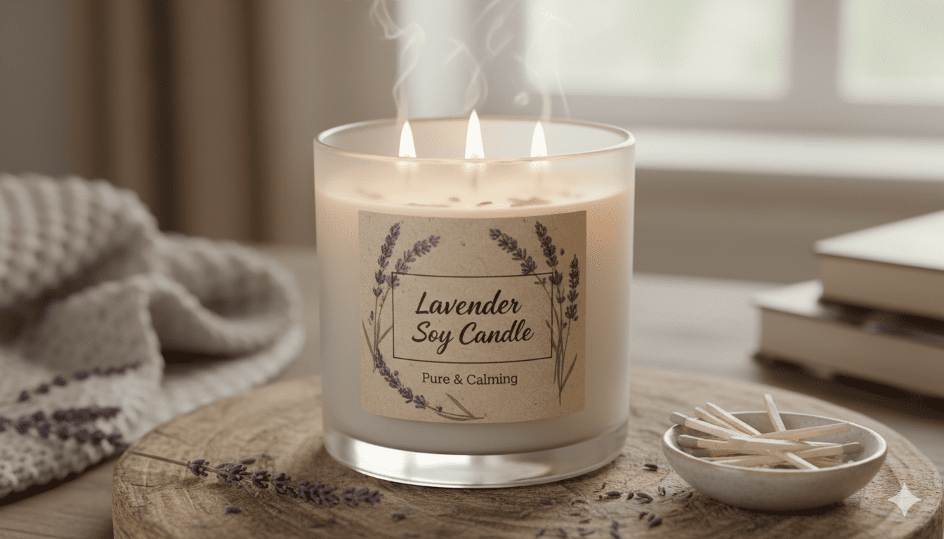 Laventeli soijakynttilä lasipurkissa